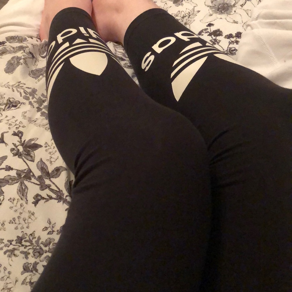 Cute Adidas calf logo black leggings